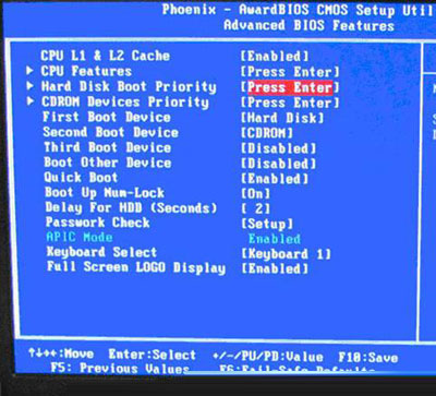 Advanced BIOS Features